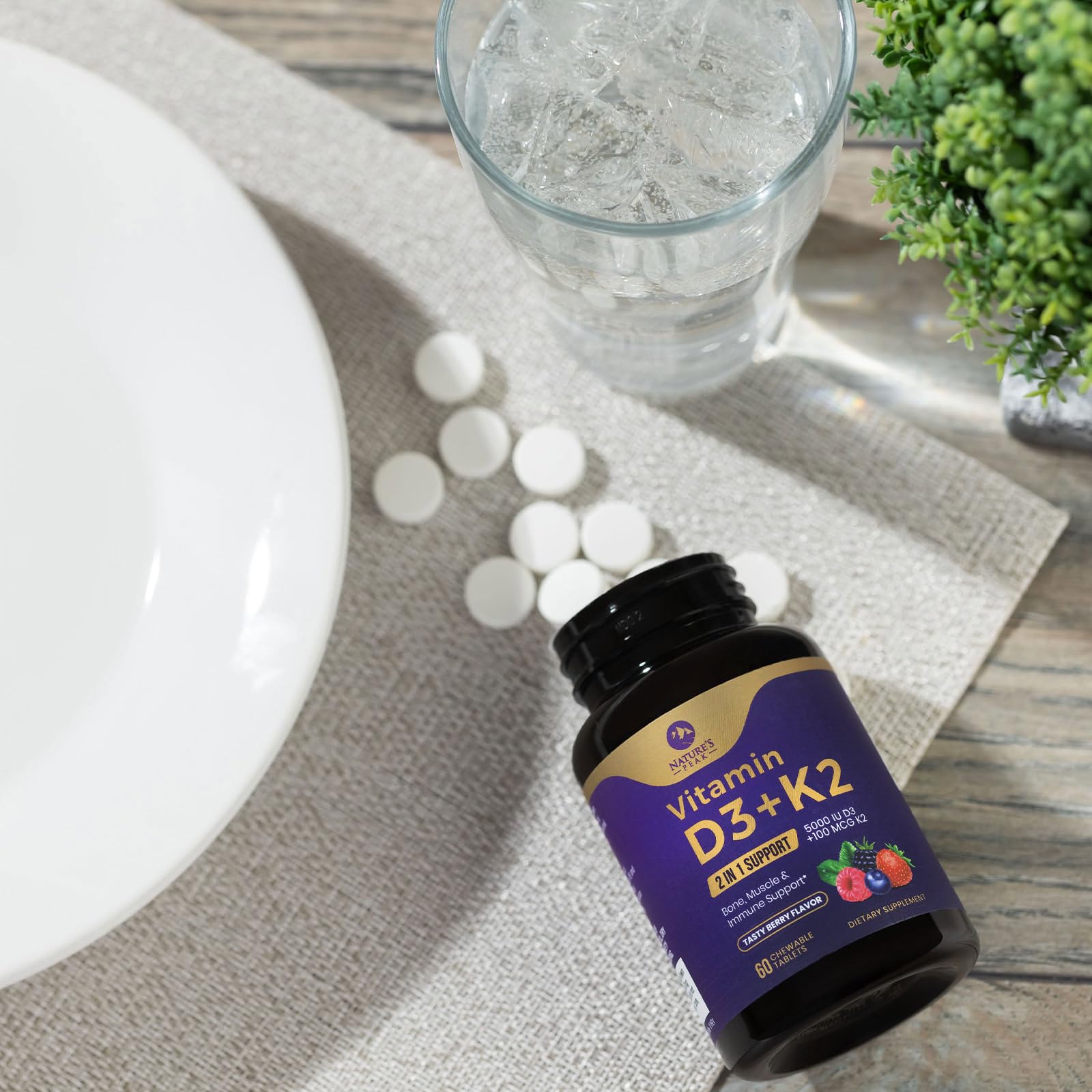Nature's Peak berry D3 K2 chewables in a convenient daily dose.