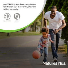 Nature's Plus Animal Parade tiger-shaped chewable in tropical berry flavor.
