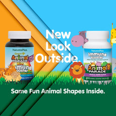 Nature's Plus Animal Parade tropical berry chews for kids' daily immune support.