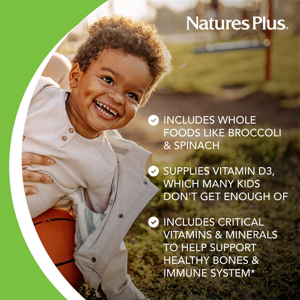 Natures Plus Animal Parade ingredients include spirulina and greens for balanced daily nutrition.