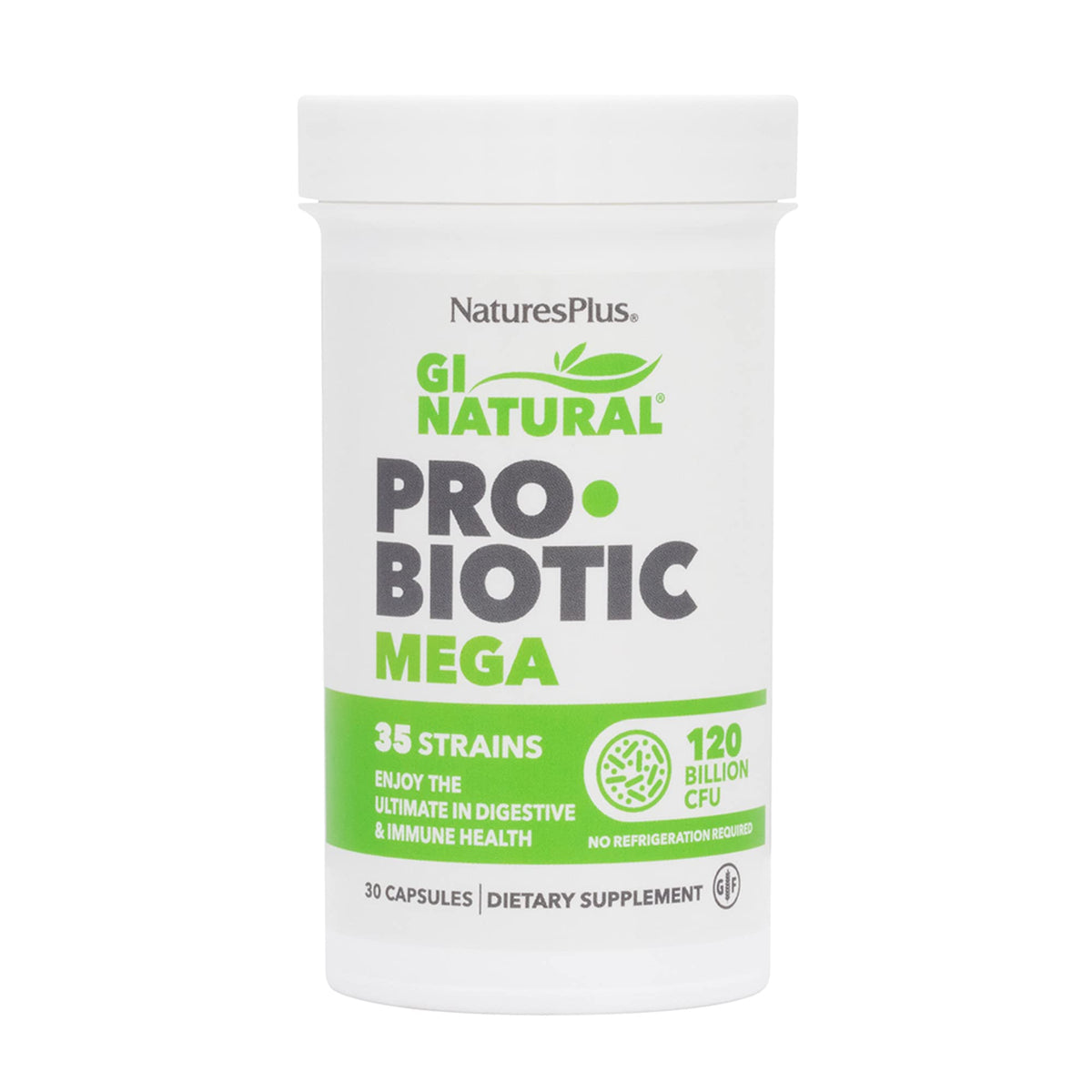 Nature's Plus GI Natural Probiotic Mega bottle promotes gut balance with diverse strains