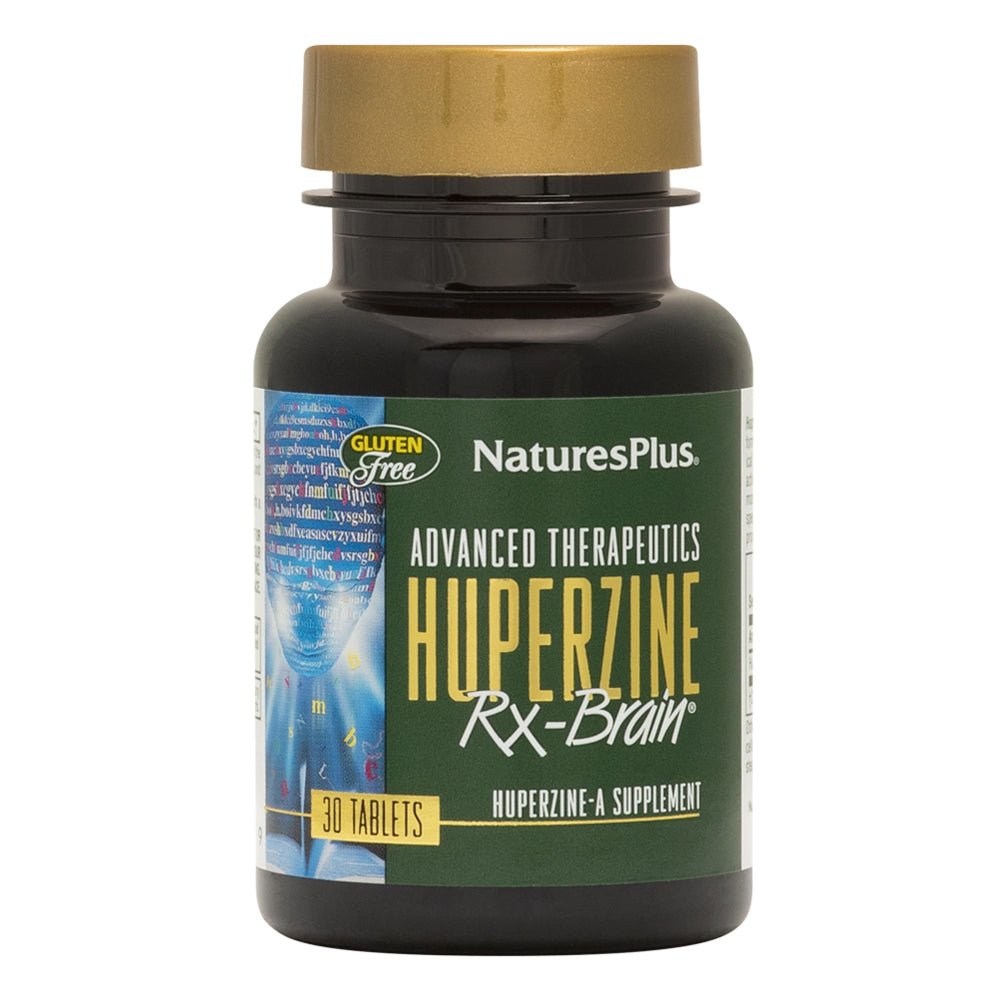 Nature's Plus Huperzine Rx‑Brain bottle with 30 vegetarian tablets for daily cognitive support.