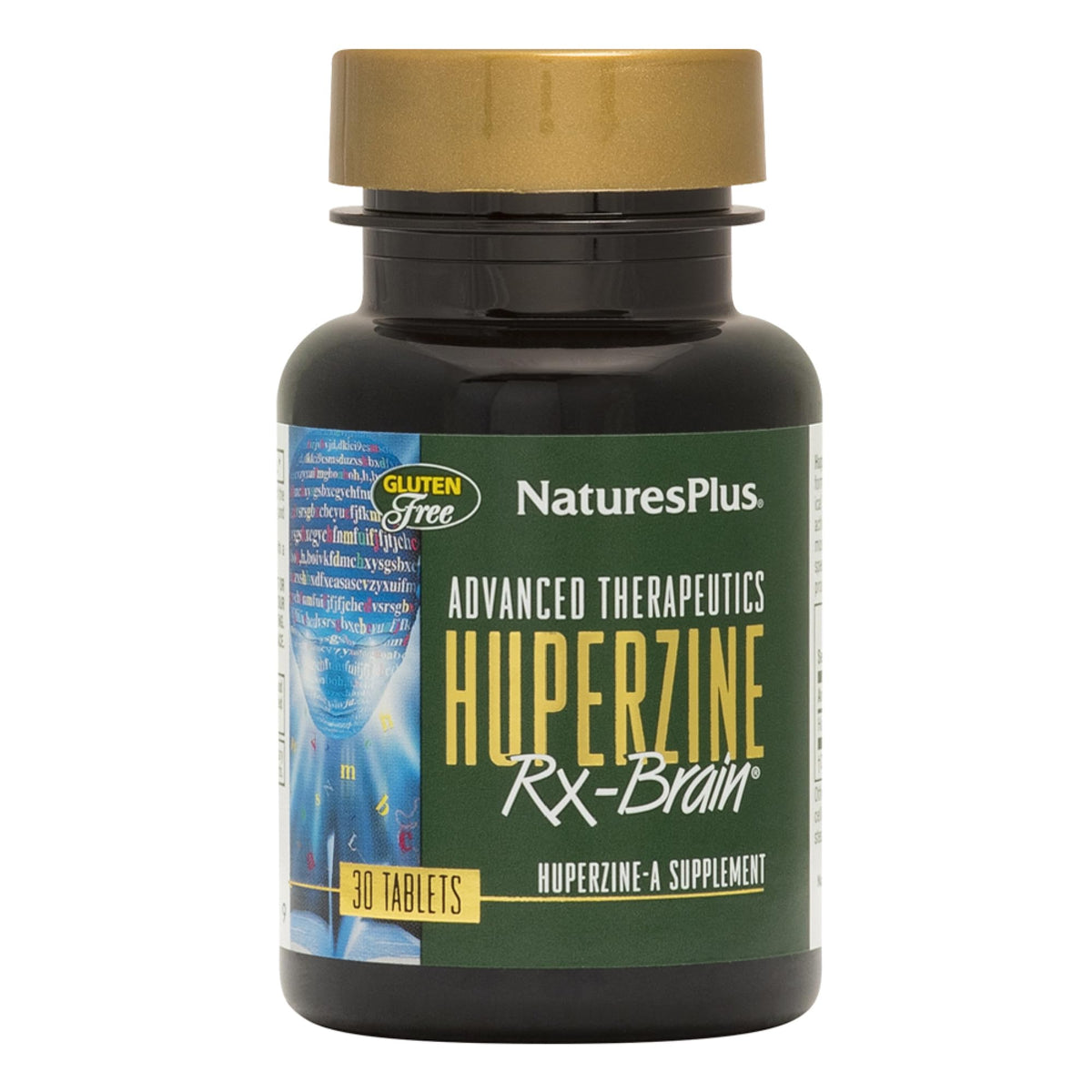 Nature's Plus Huperzine Rx‑Brain bottle with 30 vegetarian tablets for daily cognitive support.