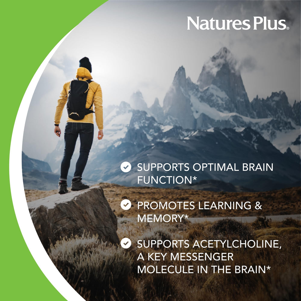 Nature's Plus Huperzine Rx‑Brain label highlights gluten-free and allergen-friendly brain support.