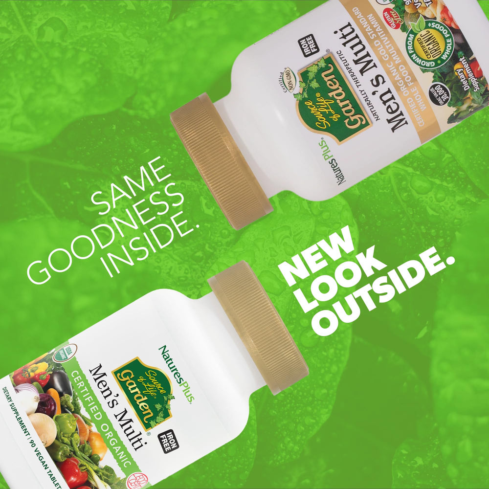 Close-up of Source of Life Garden label highlighting organic ingredients and vegan formula.