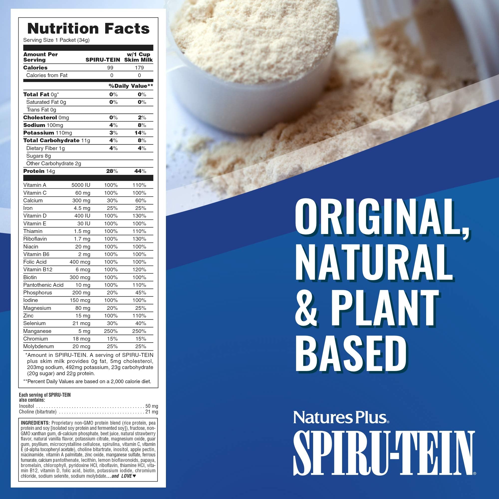Nature's Plus SPIRU-TEIN tri-blend protein mix for complete plant-based nutrition