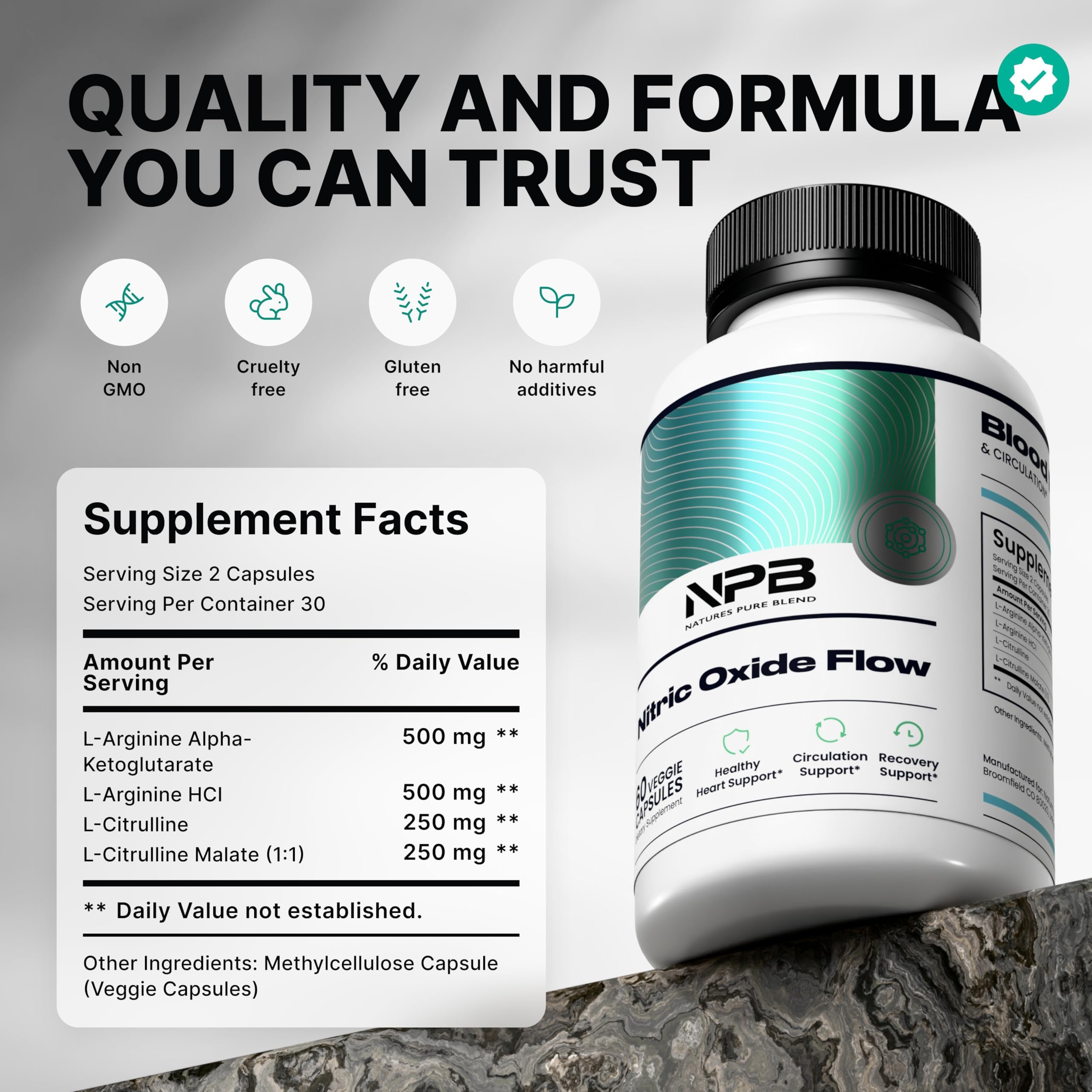 Nature's Pure Blend Argine and Citrulline capsules for NO support