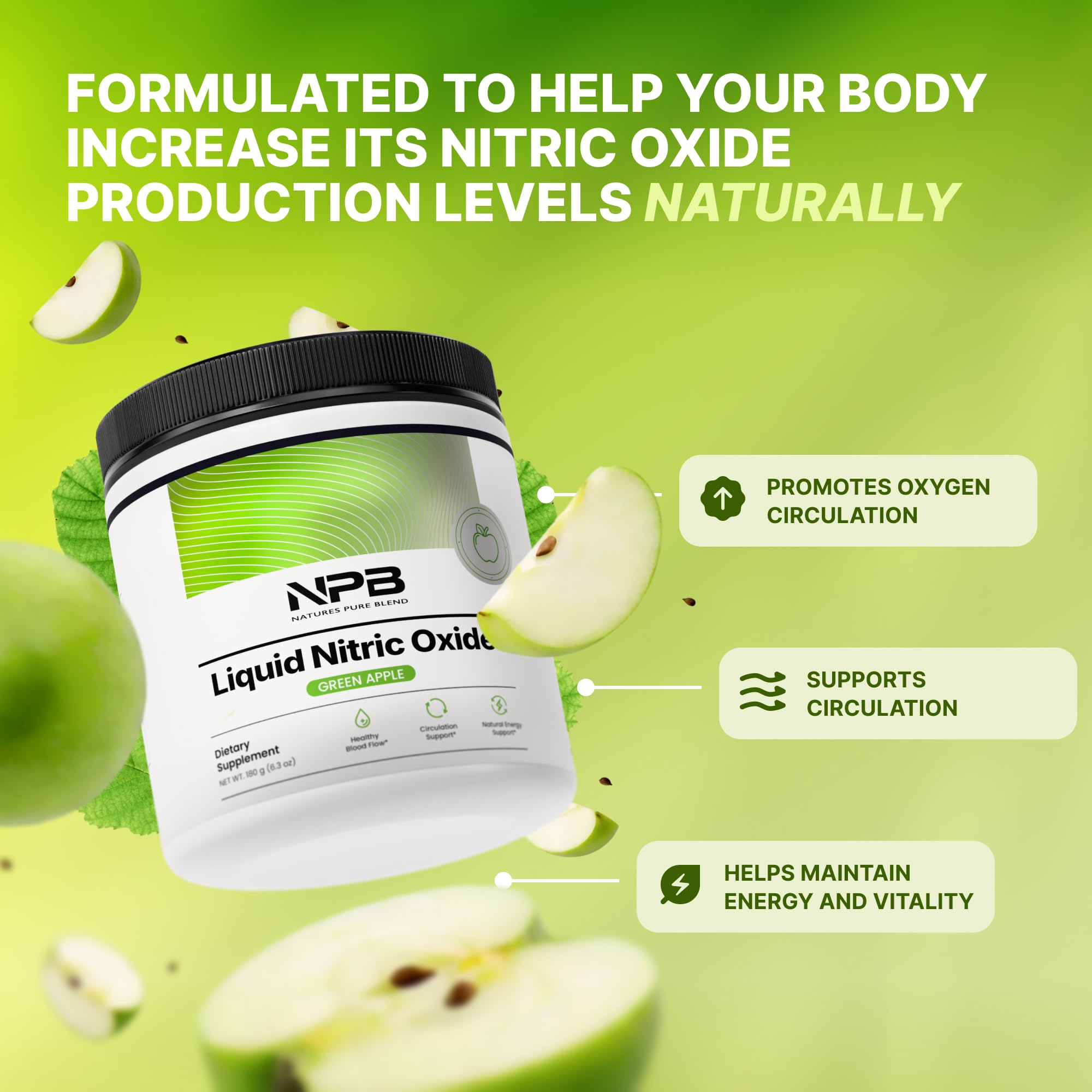 Nature's Pure Blend green apple powder in glass for a refreshing mix