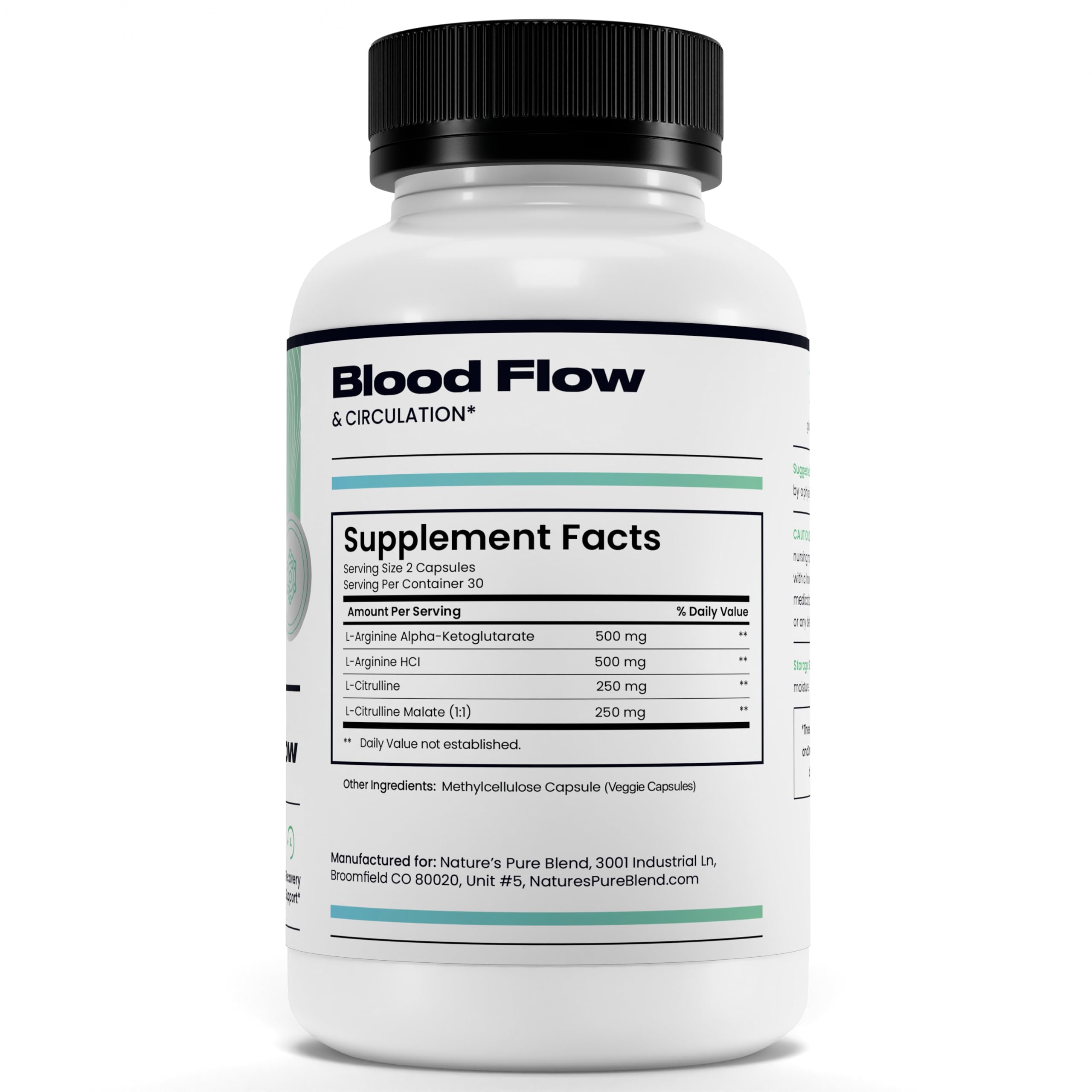 Nature's Pure Blend ingredient list featuring L-Arginine and L-Citrulline synergy