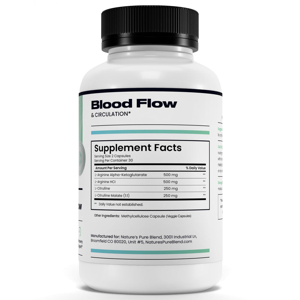 Nature's Pure Blend ingredient list featuring L-Arginine and L-Citrulline synergy