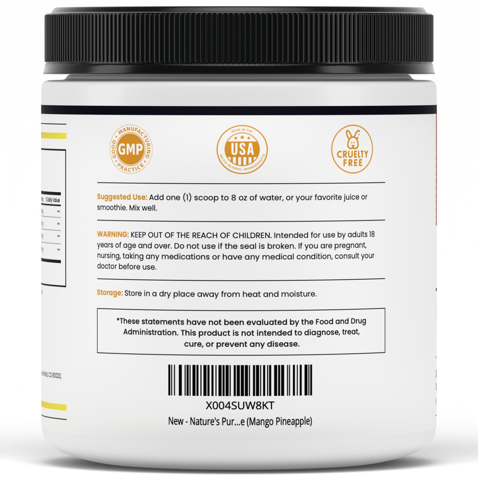 Nature's Pure Blend bottle close-up highlighting L-Arginine and L-Citrulline blend.