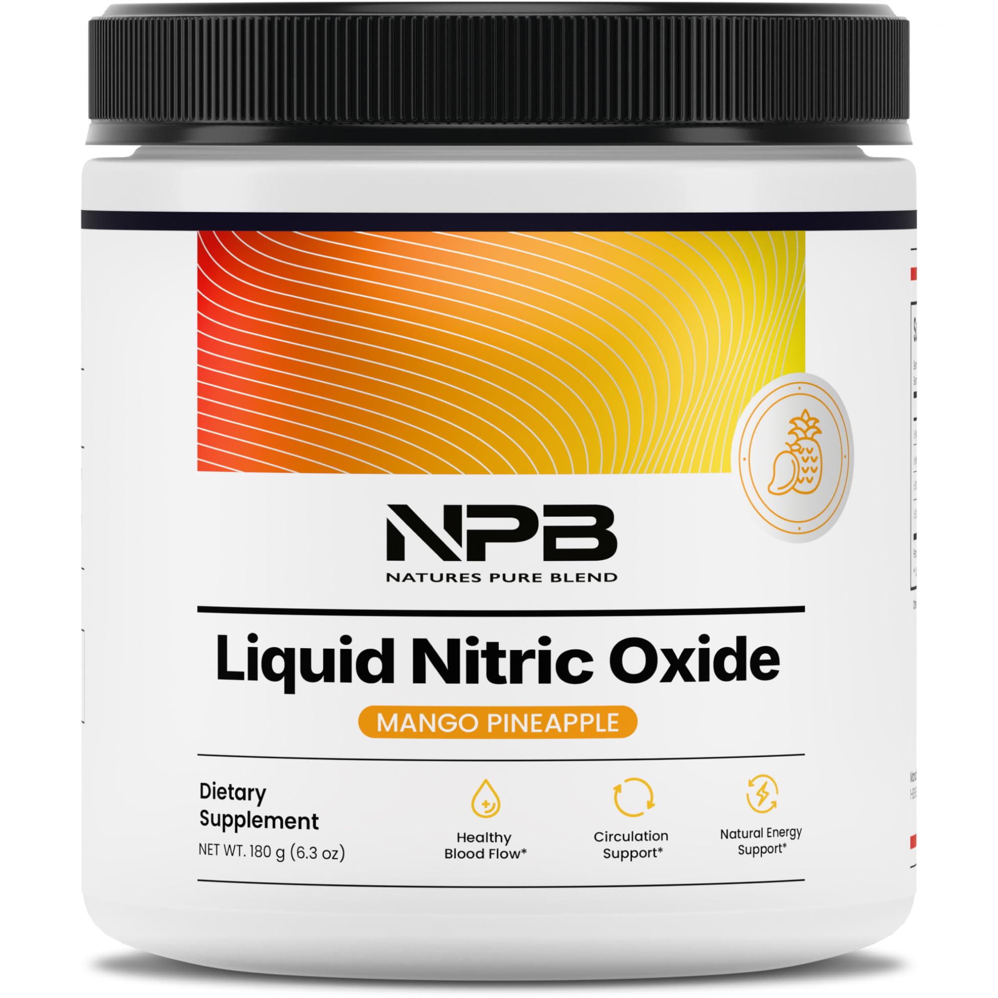 Nature's Pure Blend bottle close-up highlighting nitric oxide supplement label and quality ingredients.