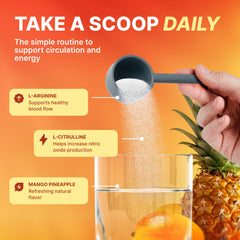 Nature's Pure Blend nitric oxide powder dissolving in water for easy daily use.