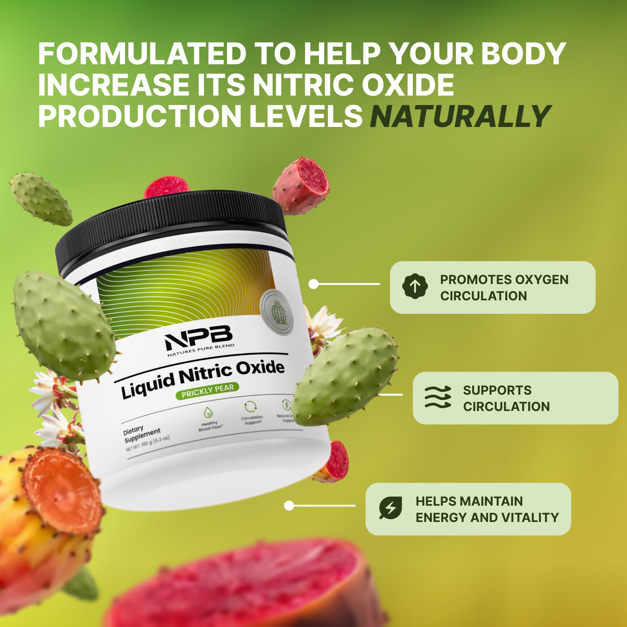 Nature's Pure Blend Liquid Nitric Oxide scoop ready to mix for daily circulatory support.