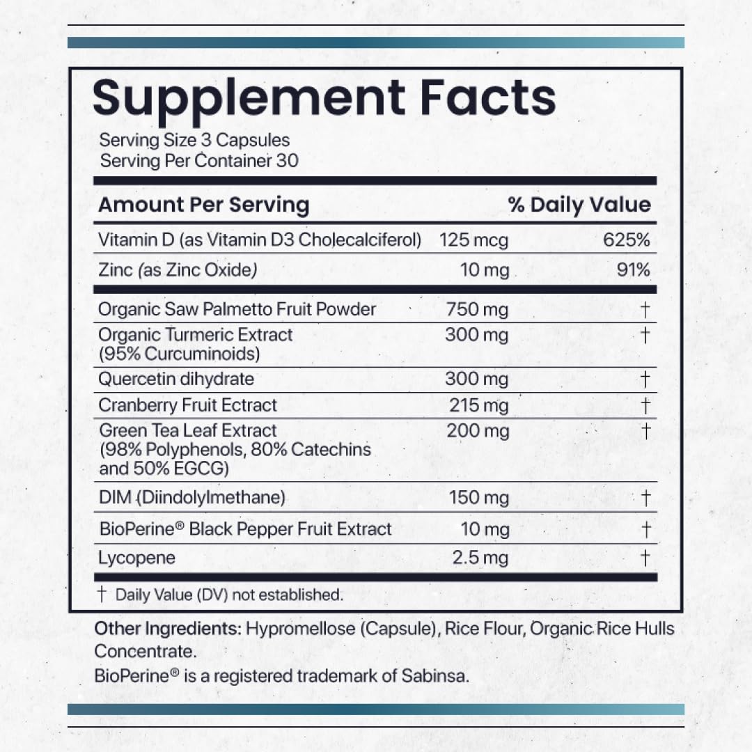 Nature's Pure Blend Prostate Flow ingredient blend includes saw palmetto and turmeric