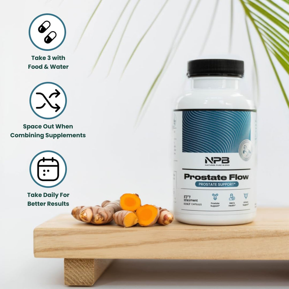 Nature's Pure Blend Prostate Flow label highlights clean formula and ingredients