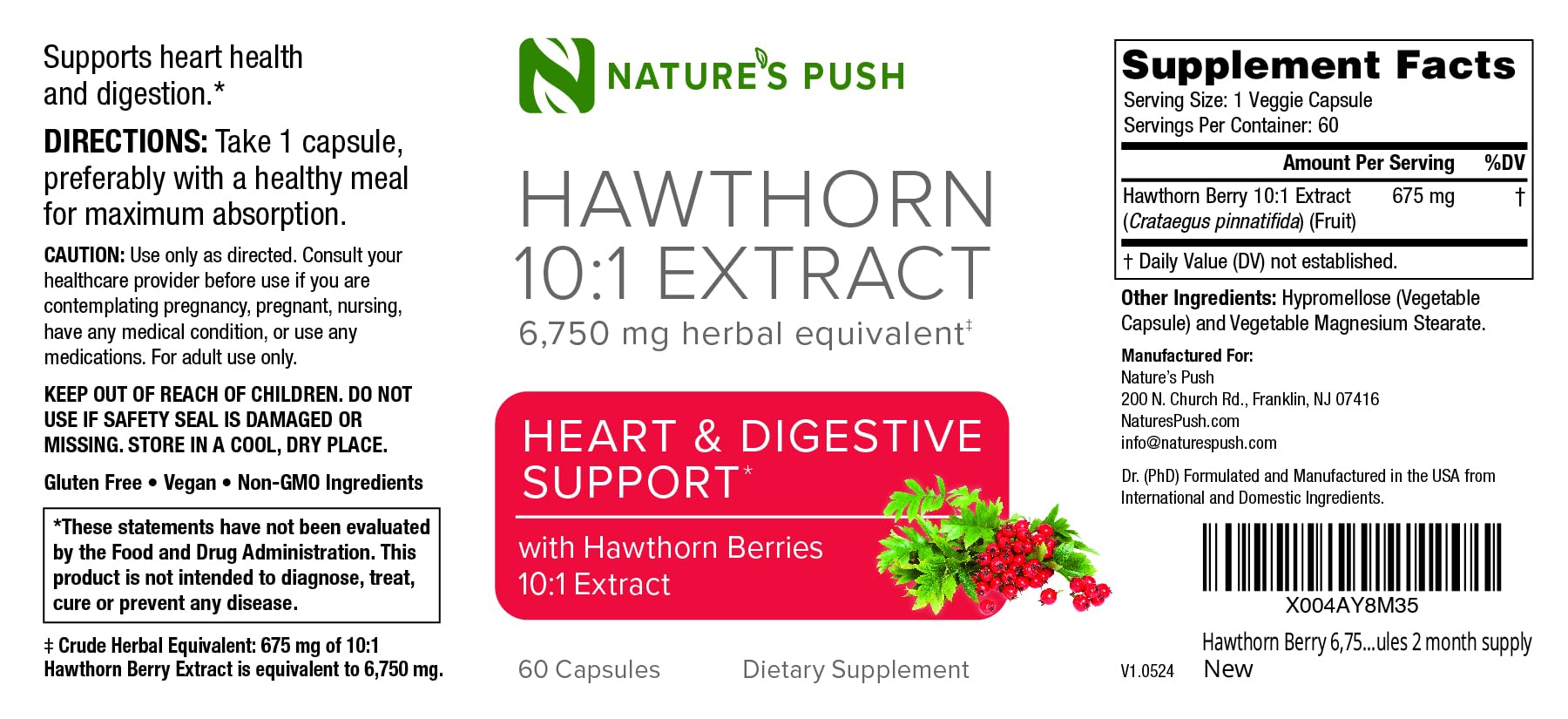 Nature's Push Hawthorn extract offers antioxidant-rich daily vitality.