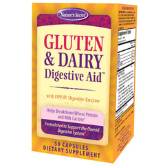 Nature's Secret gluten and dairy digestive aid bottle supports protein digestion during meals