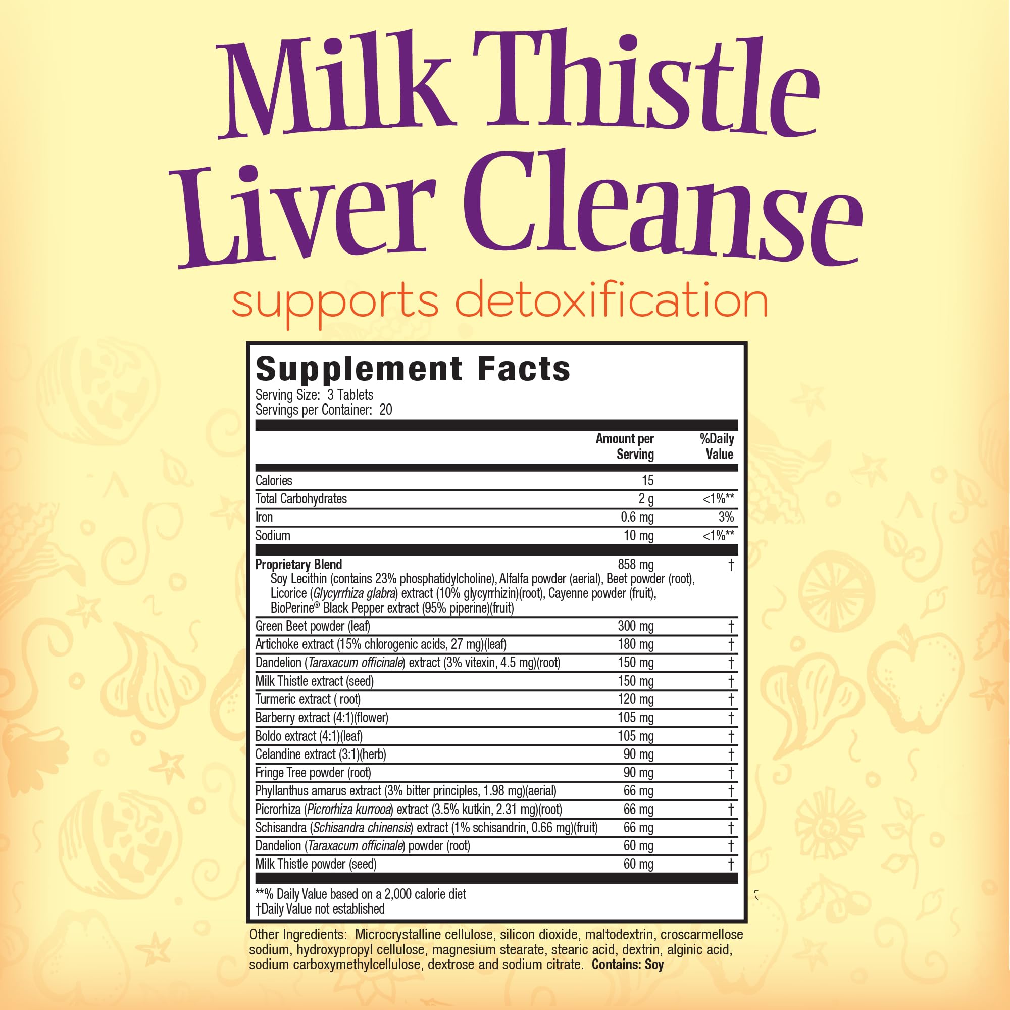 Close-up of Nature's Secret Milk Thistle Liver Cleanse label highlighting botanicals