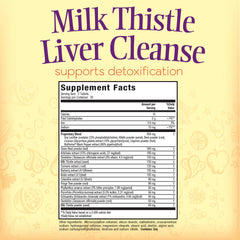 Close-up of Nature's Secret Milk Thistle Liver Cleanse label highlighting botanicals