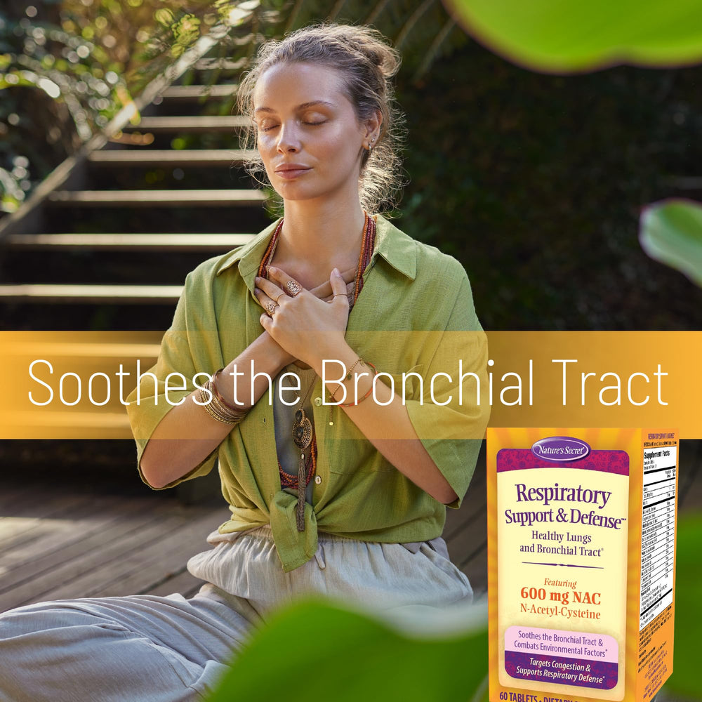 Nature's Secret Respiratory Support herbal blend with fenugreek and marshmallow for support.