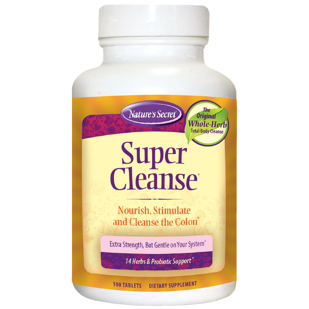 Nature's Secret Super Cleanse: botella de 100 tabletas para apoyo digestivo diario.