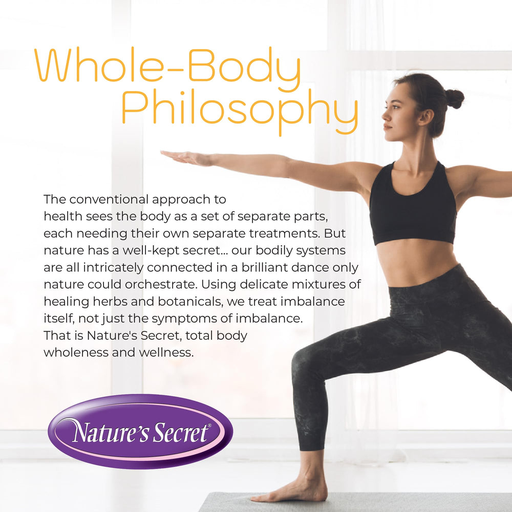 Nature's Secret Super Cleanse digestive balance visual suggests gentle elimination