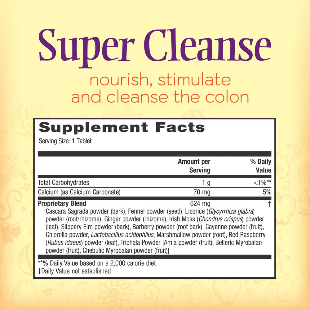 Nature's Secret Super Cleanse ingredients blend highlights herbs and probiotics for digestion