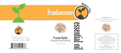 Close-up of Natures-Star frankincense oil label showing purity and grade