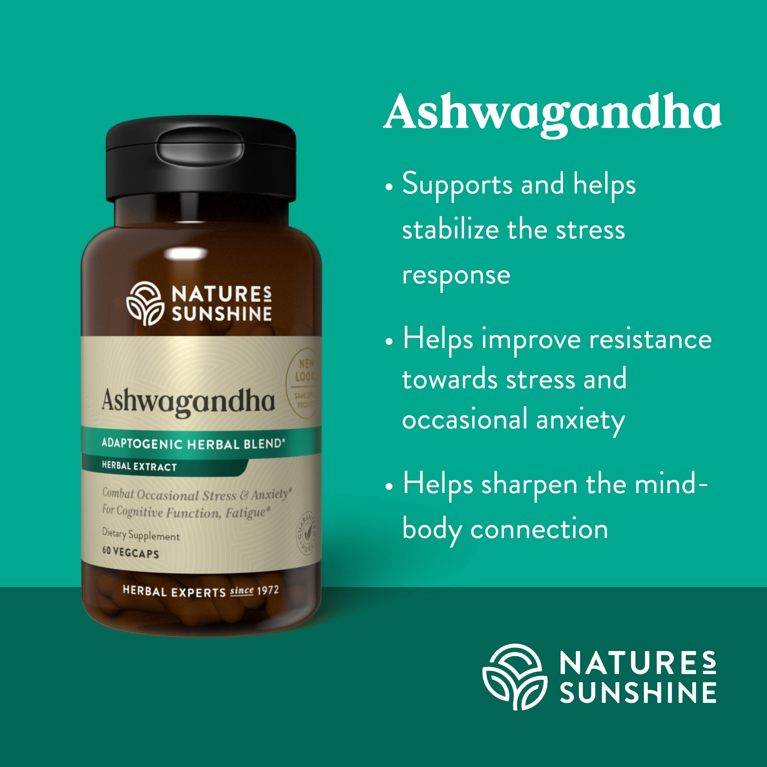 Person holding Nature's Sunshine Ashwagandha capsules for everyday use