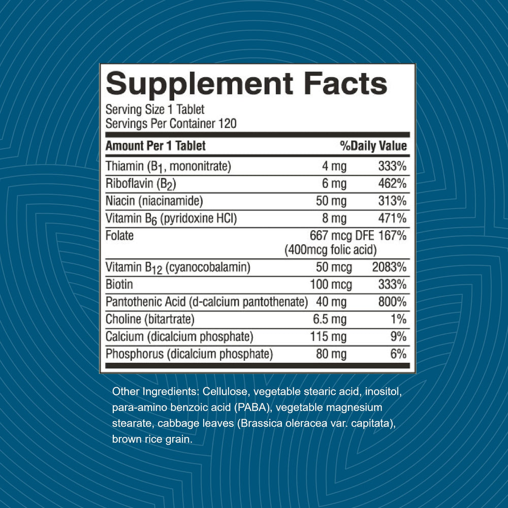 Nature's Sunshine Balanced B-Complex dosage chart emphasizes daily values
