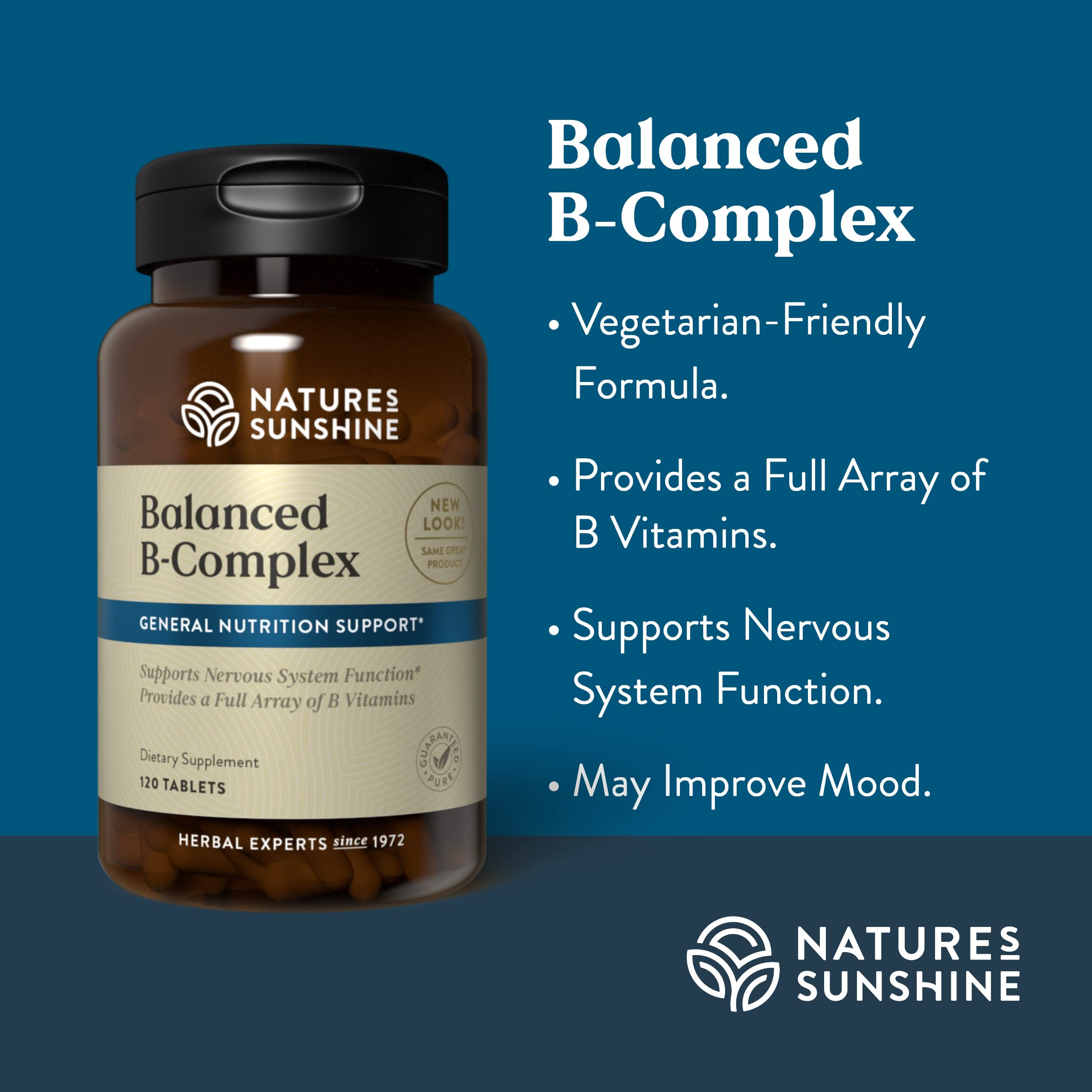 Nature's Sunshine Balanced B-Complex vegetarian formula label close-up