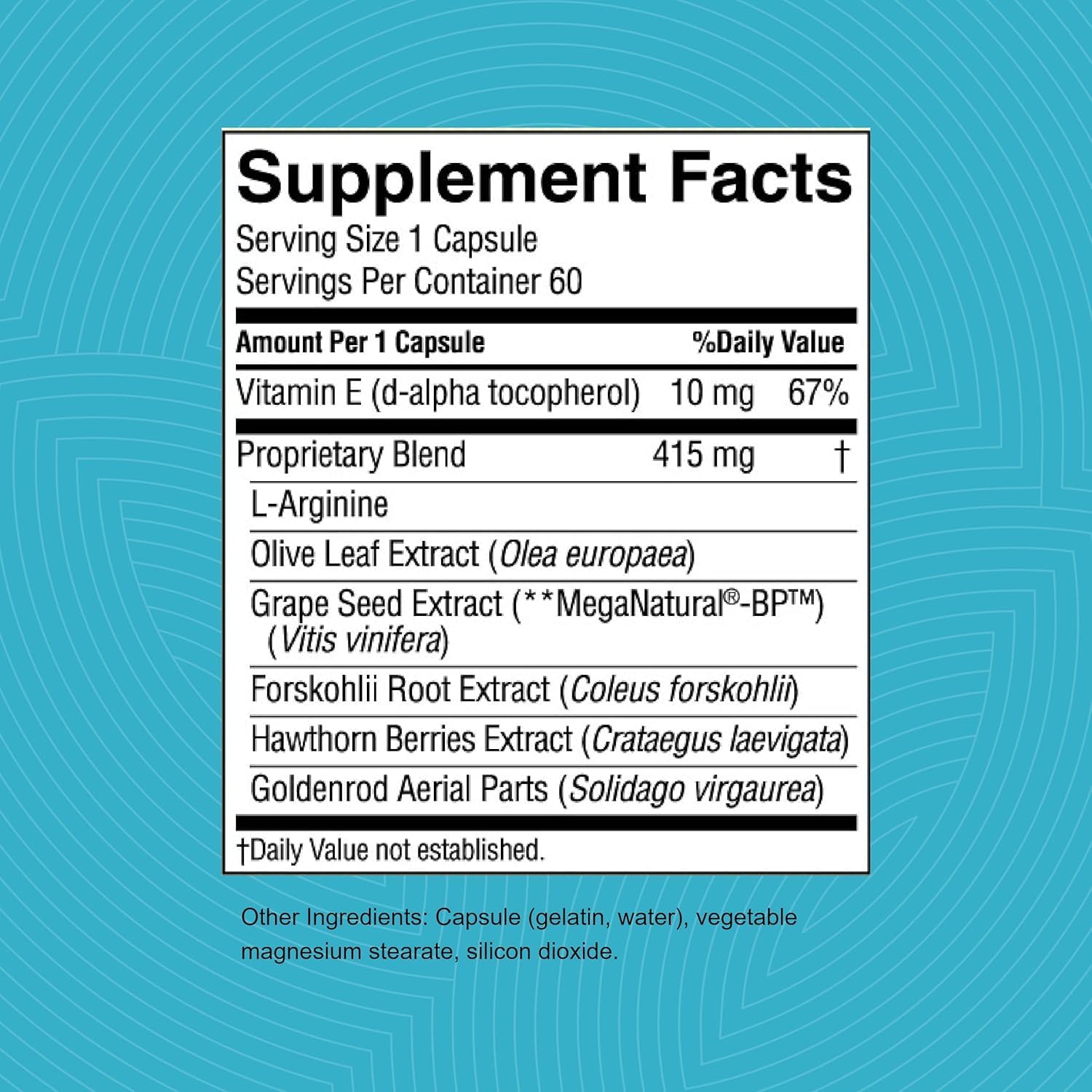 Nature's Sunshine Blood Pressurex bottle showing easy-to-read dosage for sensible use.