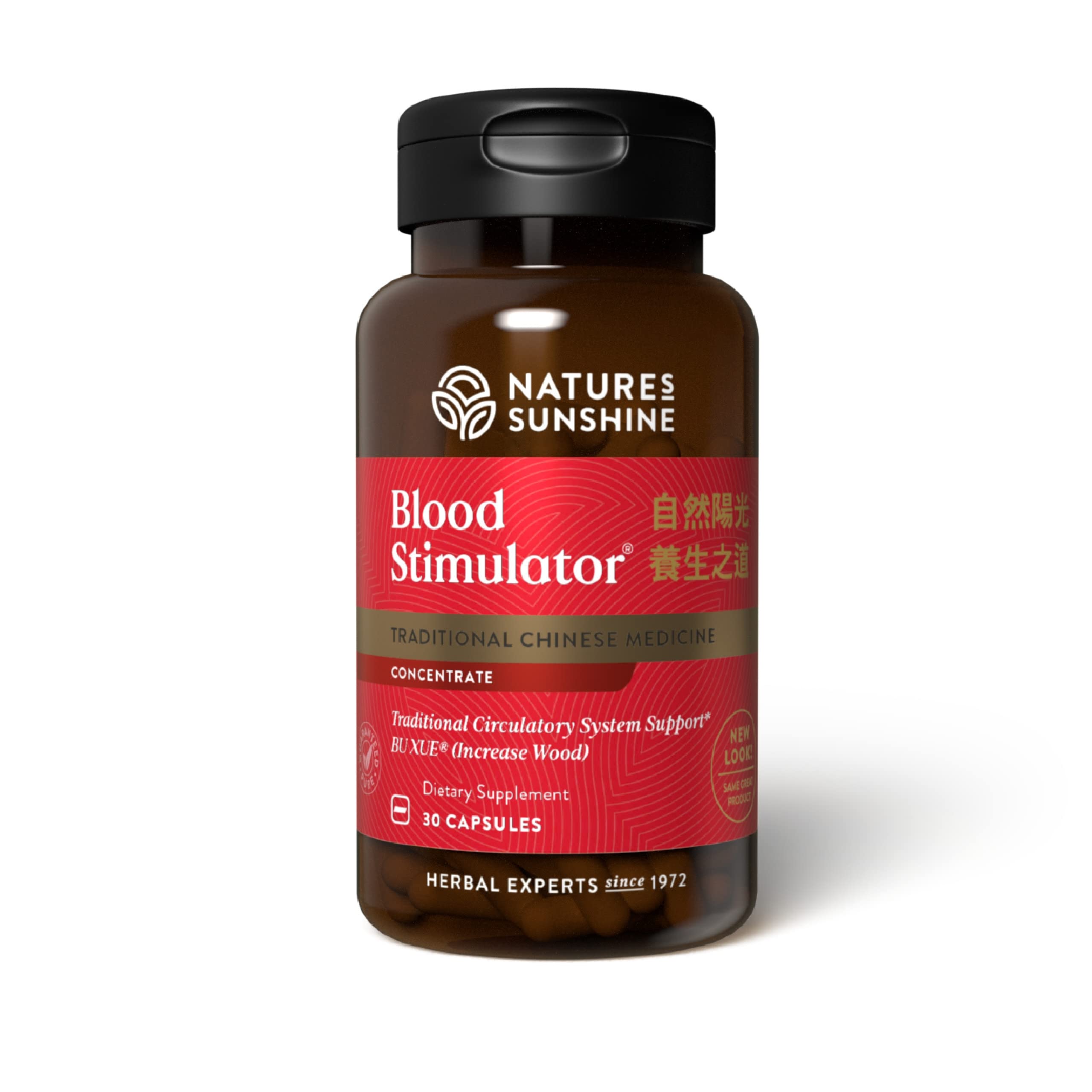 Nature's Sunshine Blood Stimulator bottle shows herbal blend for daily wellness