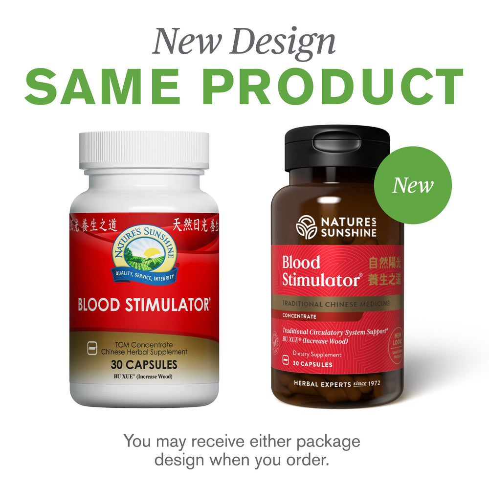 Nature's Sunshine Blood Stimulator packaging display communicates organized supplement choice