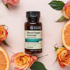 Nature's Sunshine Blood Sugar Formula box and capsules indicate easy daily use.