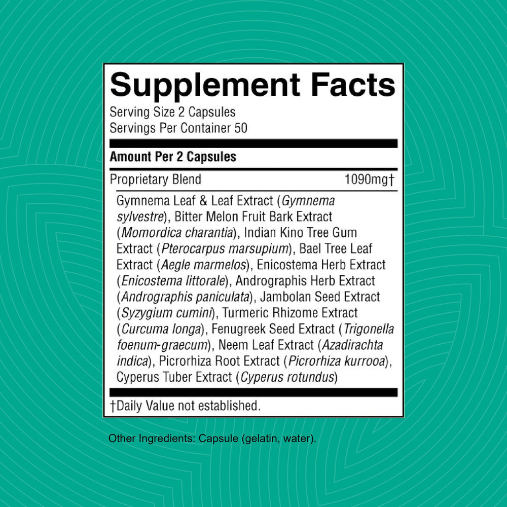 Nature's Sunshine Blood Sugar Formula bottle on kitchen counter for daily balance.