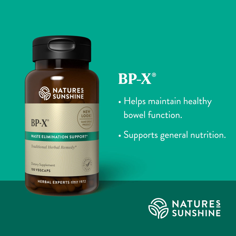 Nature's Sunshine BP-X packaging box displaying product branding and counts.