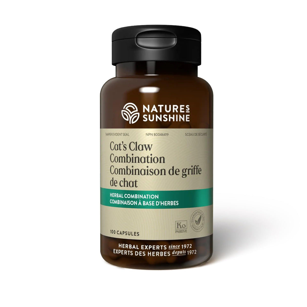 Nature's Sunshine Cat's Claw 100-capsule bottle, easy immune-support natural supplement.
