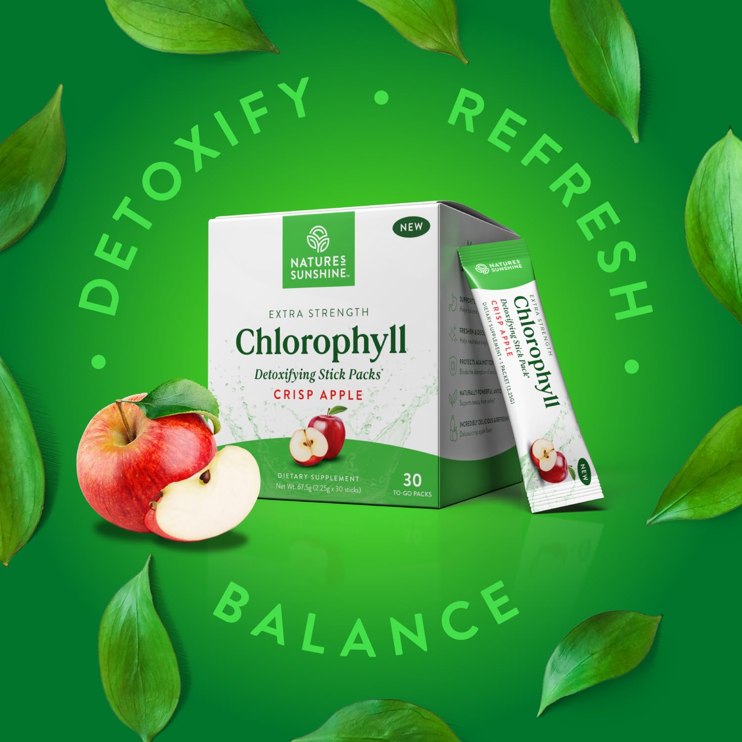 Nature's Sunshine Chlorophyll stick showcasing 50-year herbal heritage