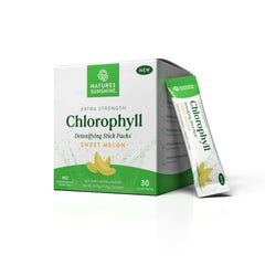 Nature's Sunshine Chlorophyll Stick Pack Melon front view for convenient on-the-go drink.