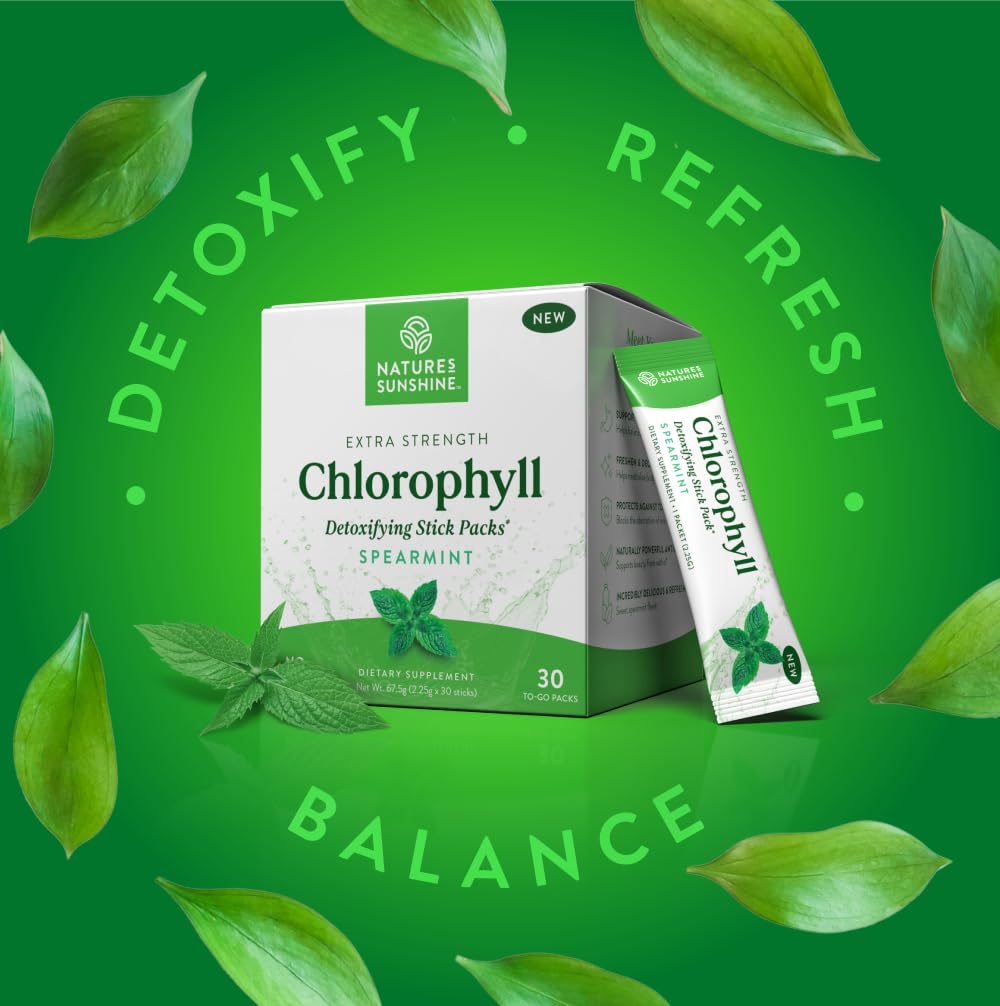 Nature's Sunshine Chlorophyll Stick Packs provide antioxidant support for vitality.