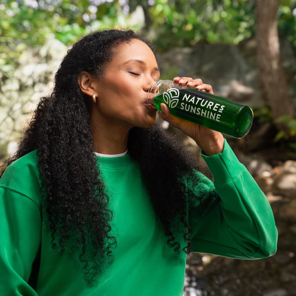 Nature's Sunshine Chlorophyll Stick Packs showcase green detox in a glass.