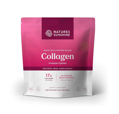 Nature's Sunshine collagen powder bottle front shows grass-fed source for joint support