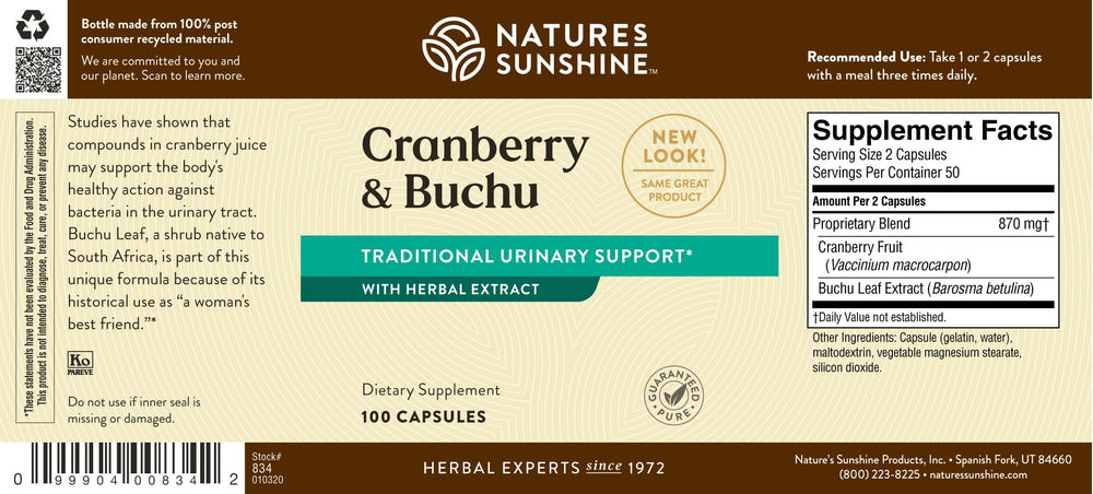 Bottle-front label of Nature's Sunshine Cranberry & Buchu Concentrate