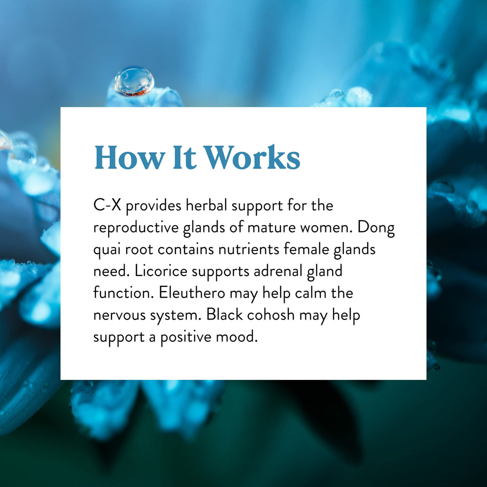 Close-up of Nature's Sunshine C-X (100) label with key product details.