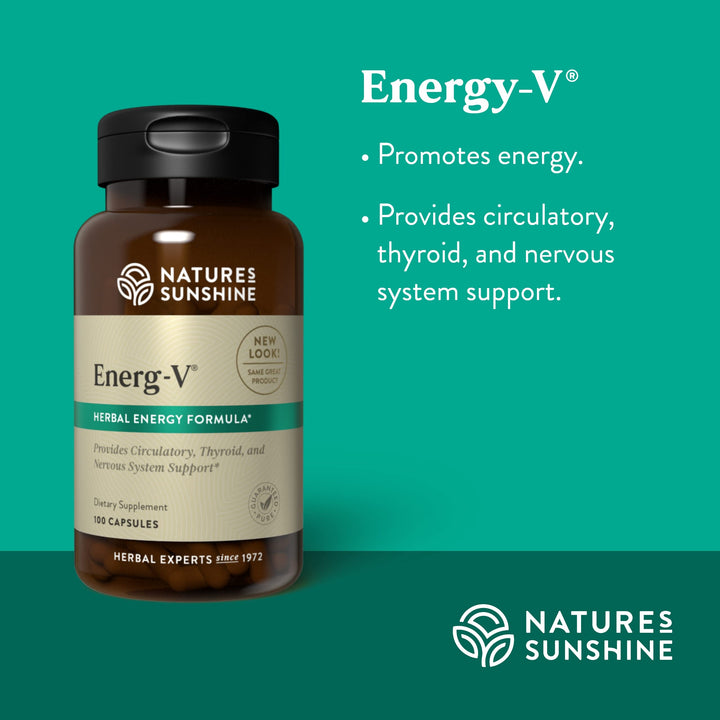Nature's Sunshine Energ-V capsules close-up emphasizes compact form for daily use
