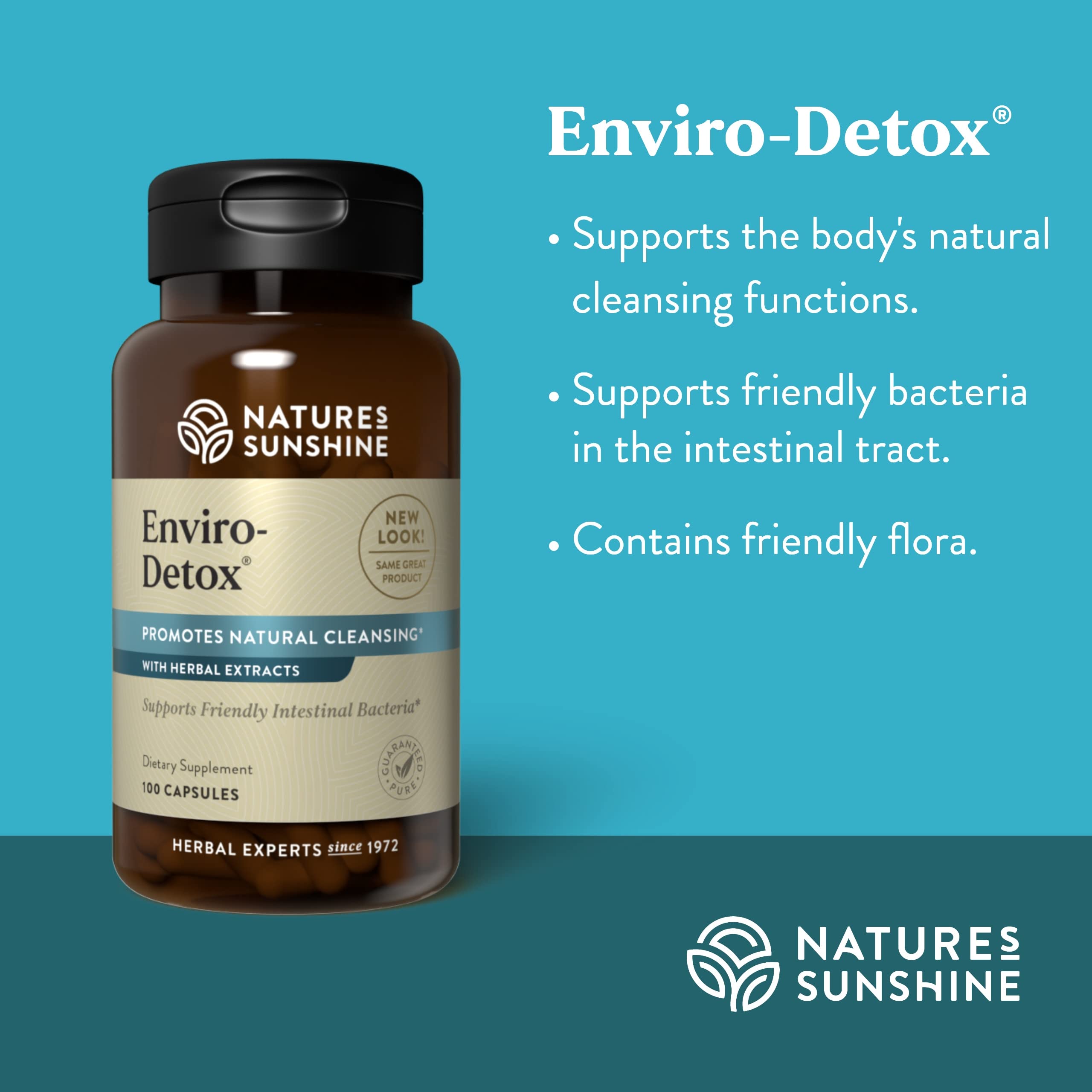Nature's Sunshine Enviro-Detox bottle top emphasizes secure cap and portability