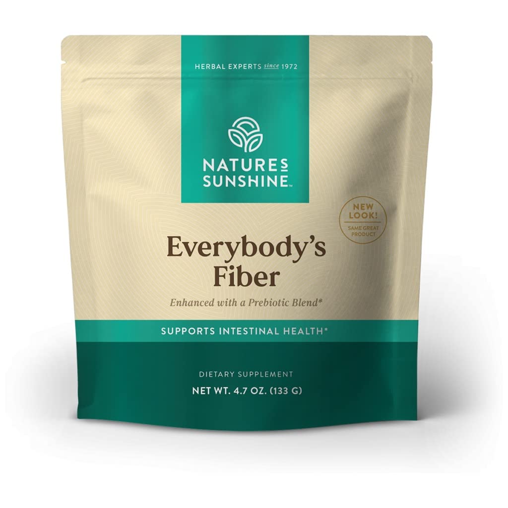 Nature's Sunshine Everybody's Fiber bottle highlighting a fiber-rich supplement for daily digestive support