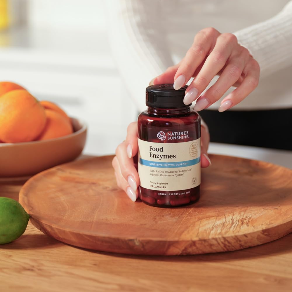 Nature's Sunshine Food Enzymes betaine-hci ingredient close-up emphasizes stomach-friendly digestion.
